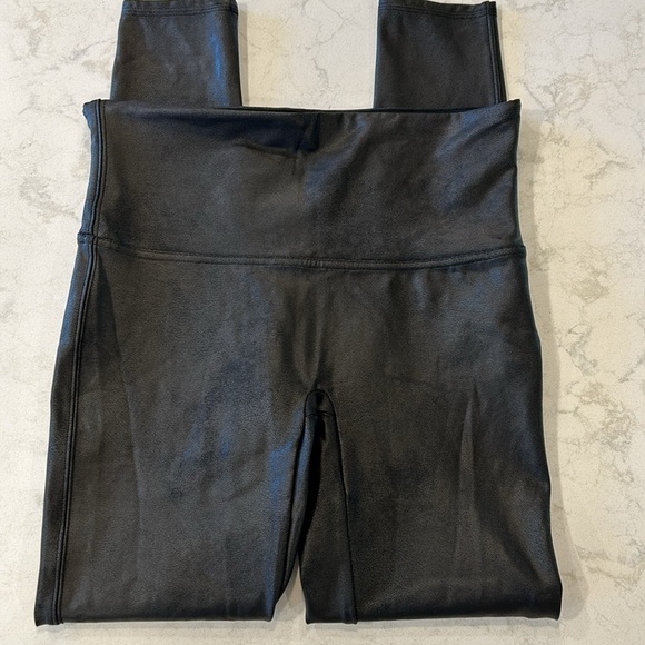 Spanx Faux Leather Shimmer Leggings High Waisted Black Large - Picture 8 of 16
